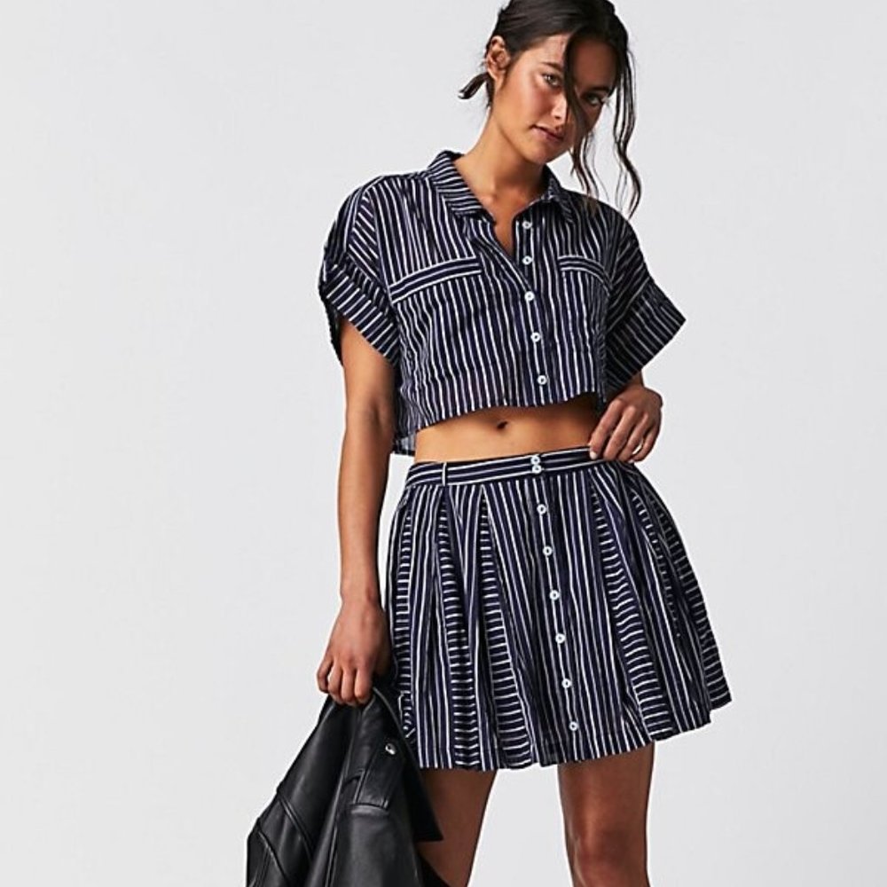 Free People Prepped and Ready Skort Set- worn twice, navy & white stripes